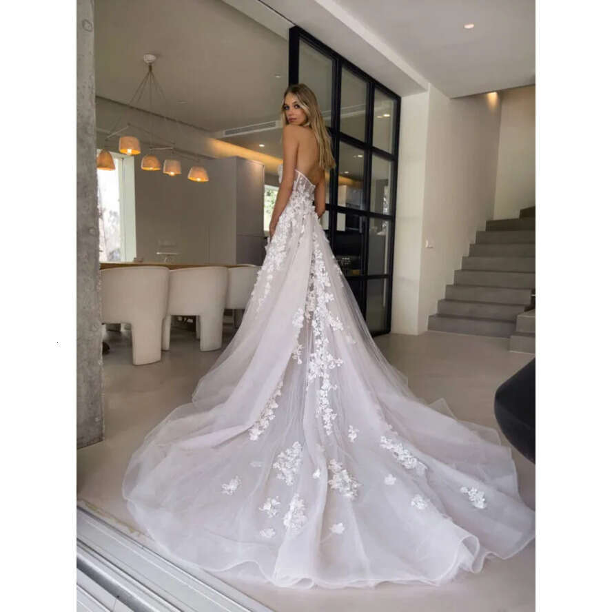 Boho Backless A E Dresses Bone Bodice Sweep Train D Appliques Tulle Wedding Bridal Gowns