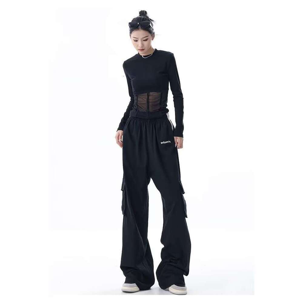 shanshi three stripes pants American casual pants for women in autumn winter three bar straight sports loose and slimming sweatpants, floor length wid