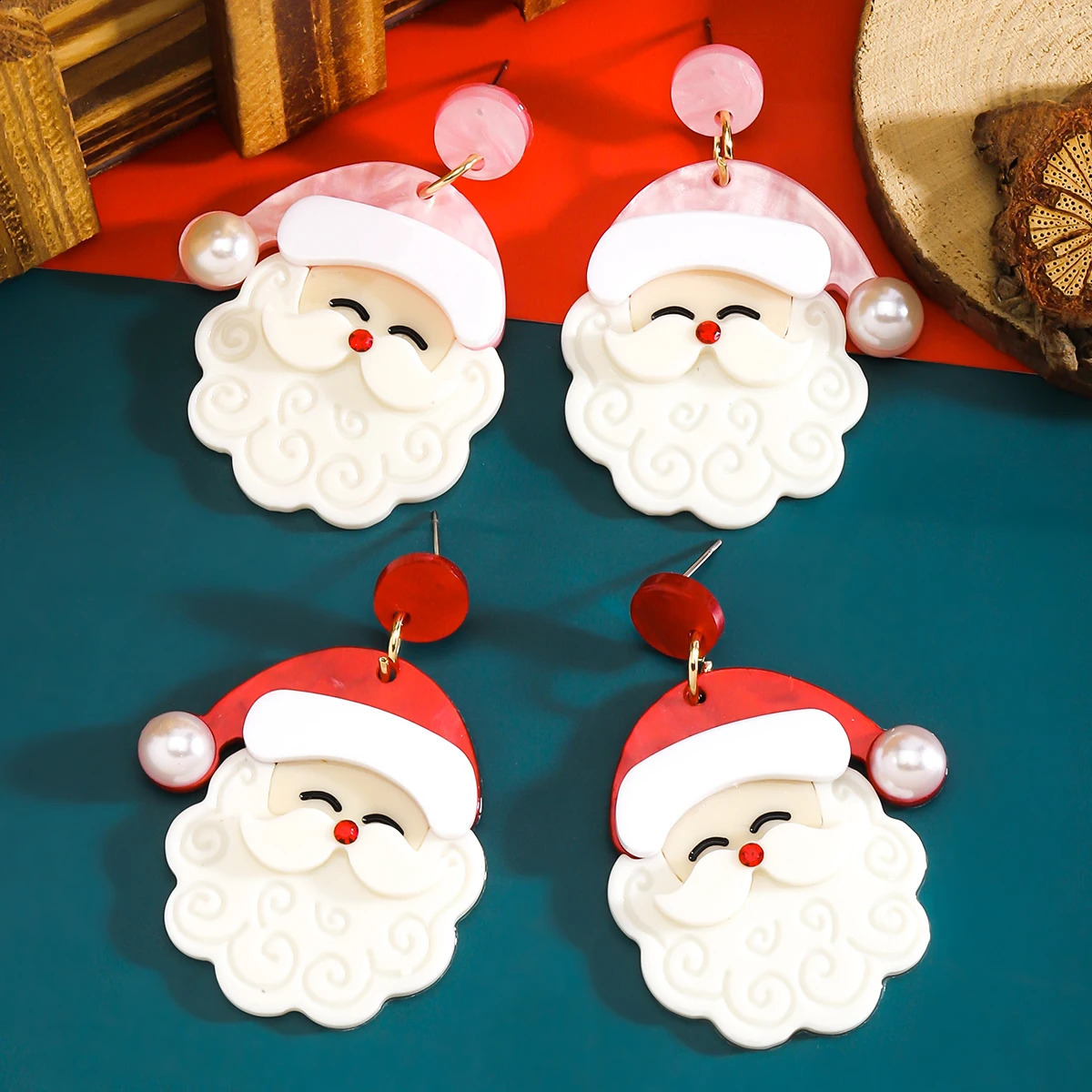 Pink Christmas Earrings Winter Holiday Santa Snowman Tree Shapes Dangle Celebration Accessories Gifts 241105