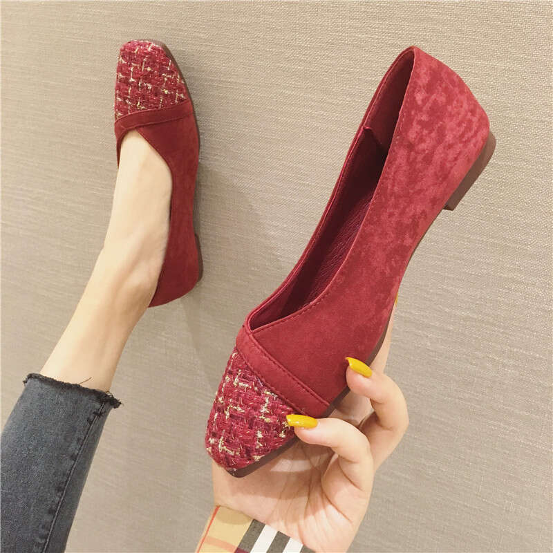 2023 Spring New Korean Edition Versatile Square Head Shallow Mouth Small Fragrant Style Flat Comfortable Soft Bottom Bean Single Women's Shoes