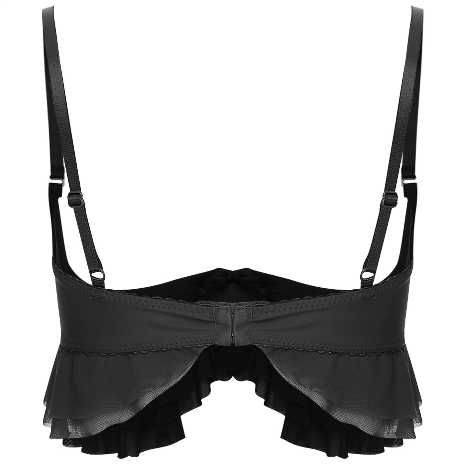 Erotic Womens Sexy Push Up Bra with Ruffled Trim 13 Padded Cup Underwire Open Tempting Balconette Lingerie Nightwear 241105