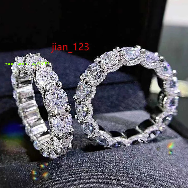 Full Round Moissanite Dia Ring 100% Real Sterg Sier Party Wedding Band Rings for Women Men Engagement Jewelry