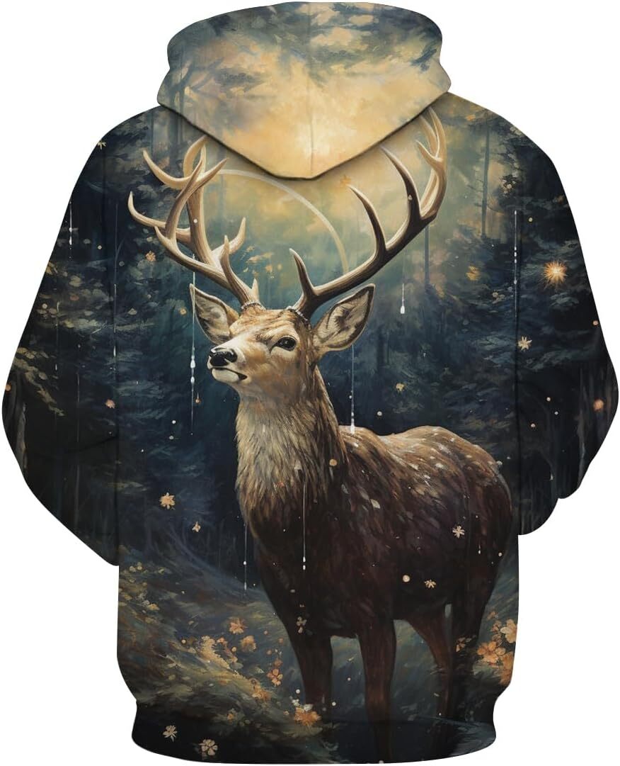Hoodie for Mens Novelty Deer Pattern Hoodie 3D Printed Sweatshirt Pullover for Men Women Graphic Hoodies sweatshirt Fashionable, cool, and warm