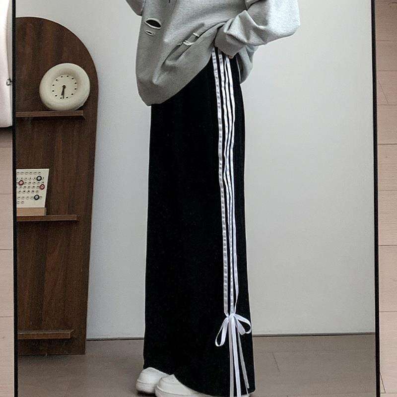 shanshi three stripes pants Korean version high waisted for women in autumn winter loose straight leg casual versatile pants with a hanging feeling an