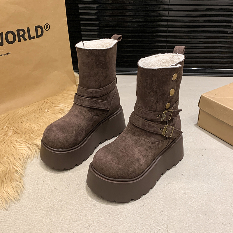 Thick Soled Flip Over With Plush Thickened Cotton Shoes.