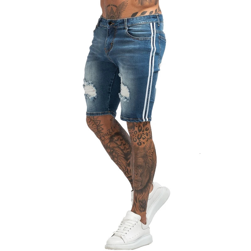 GINGTTO Jeans Mens Denim Shorts Skinny Short Pants Jean Shorts for men Elastic Waist Slim Fit Streetwear Stretch Drop 240327