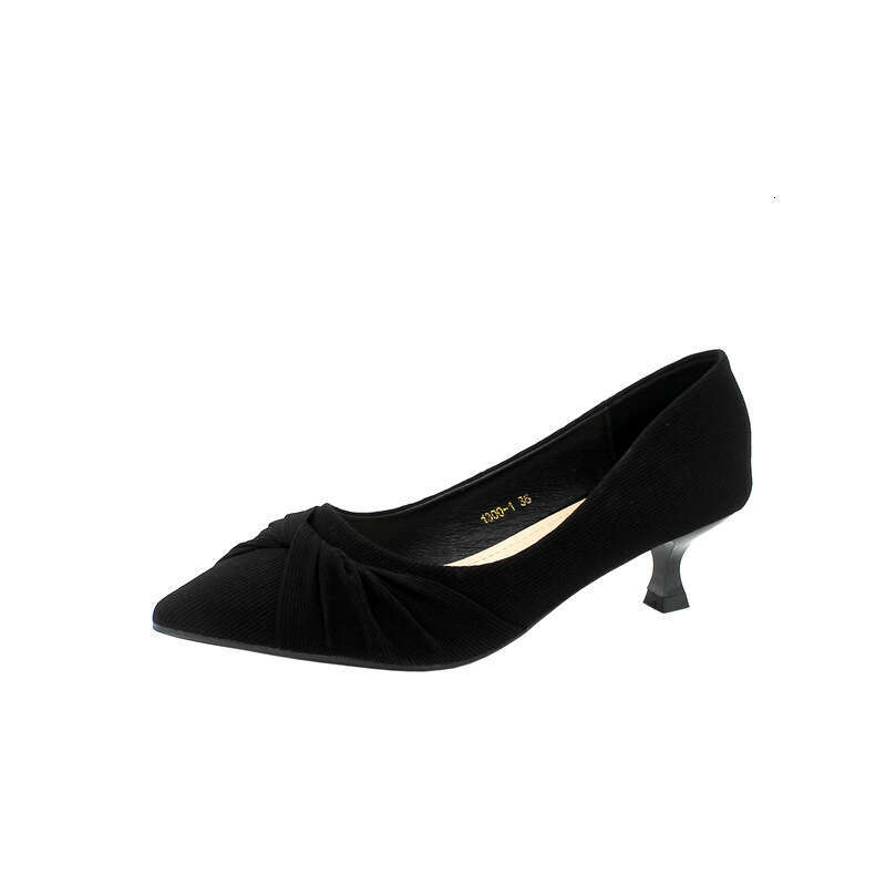 Korean Version 2023 New Fabric Shallow Mouth Pointed Toe Elegant And Versatile Thin Cat Heel Trendy Women's Single Shoes
