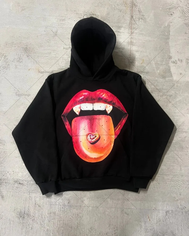 American Retro Pattern Printed Oversized Sweatshirt Y2K Harajuku Street Trend Tops Men Personalized Casual Loose Hoodie 241104