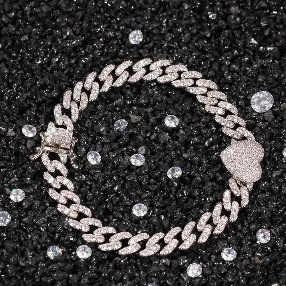 Uwin 9mm Cuban Link and heart-shaped pink Choker Cz punk Miami Link shiny hip-hop jewelry gift241105