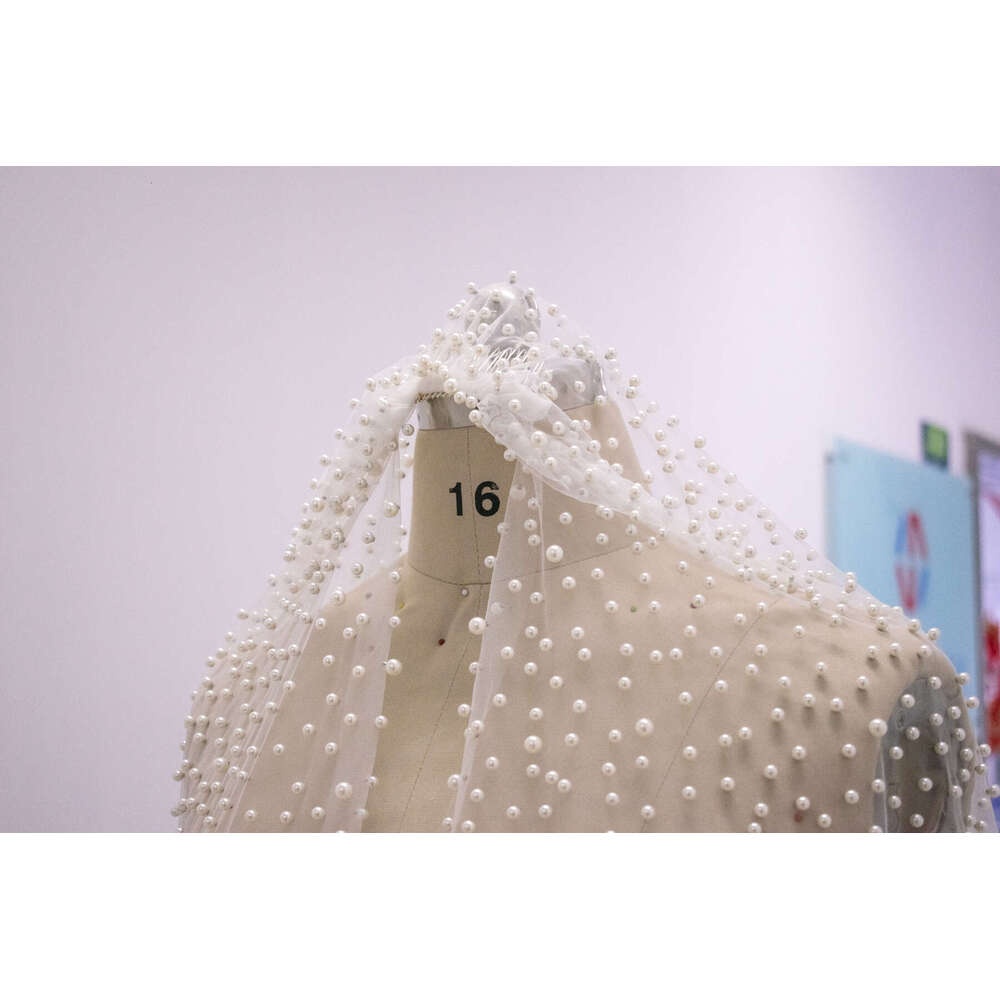 Cathedral Bridal Soft Lace Ivory White Champagne Pearls Veil With Comb Wedding Accessories Veu Velo Noiva