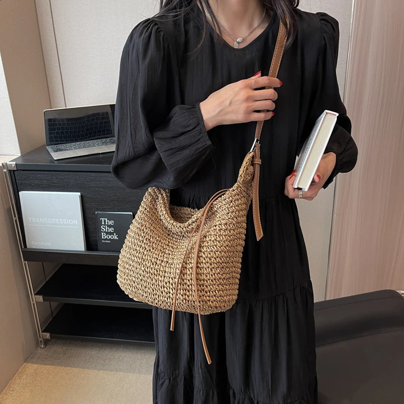 Straw Crossbody Bags Casual Zipper Solid Womens Bag Fashion Summer Womens Bag Bolsa De Ombro Feminina 241105
