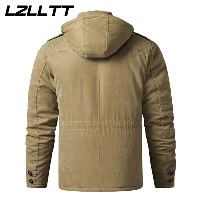 LZLLTT Men Winter Warm Parkas Mens Fleece Detachable Hat Jacket Casual Cotton Outdoor Fur Trench Padded Jackets Coats 241105