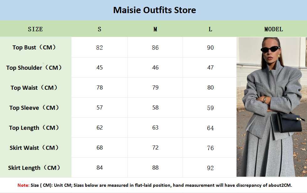 Elegant gray pleated A-E long skirt women's designer set chic stand up collar pocket button jacket set women's autumn commuting streetwear