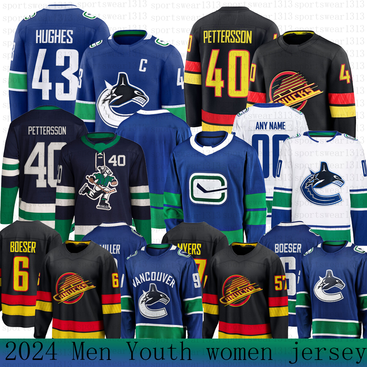 vancouver Quinn Hughes Elias Pettersson hockey jersey canuck jersey SouCy Elias Lindholm Brock Boeser Dakota Joshua Linden J.T. Miller Garland Pavel Bure jerseys