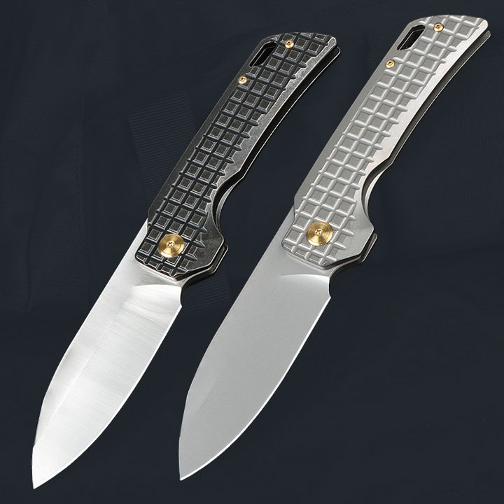 High End Flipper Folding Knife M390 Satin/Titanium Coating Blade CNC TC4 Titanium Alloy Handle Outdoor Camping Hiking Fishing Ball Bearing EDC Pocket 
