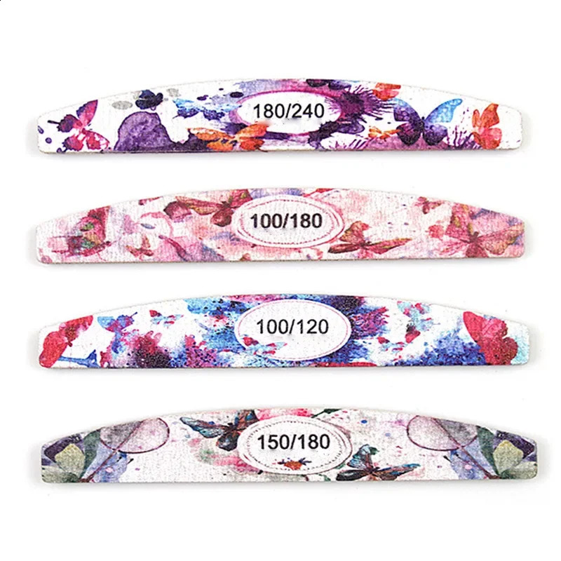 50PcsLot 100120180240 Butterfly Alphabet Sanding Buffer Nails Professionel Wooden Half Moon Sandpaper Nail File Block Polish 241105