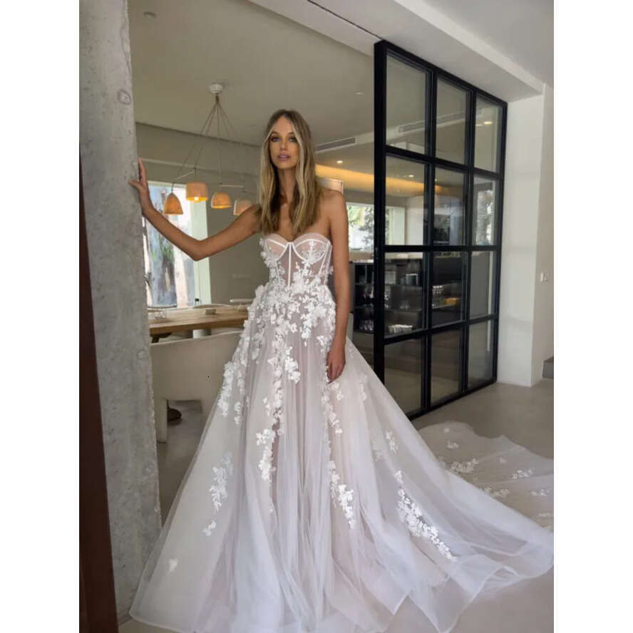 Boho Backless A E Dresses Bone Bodice Sweep Train D Appliques Tulle Wedding Bridal Gowns