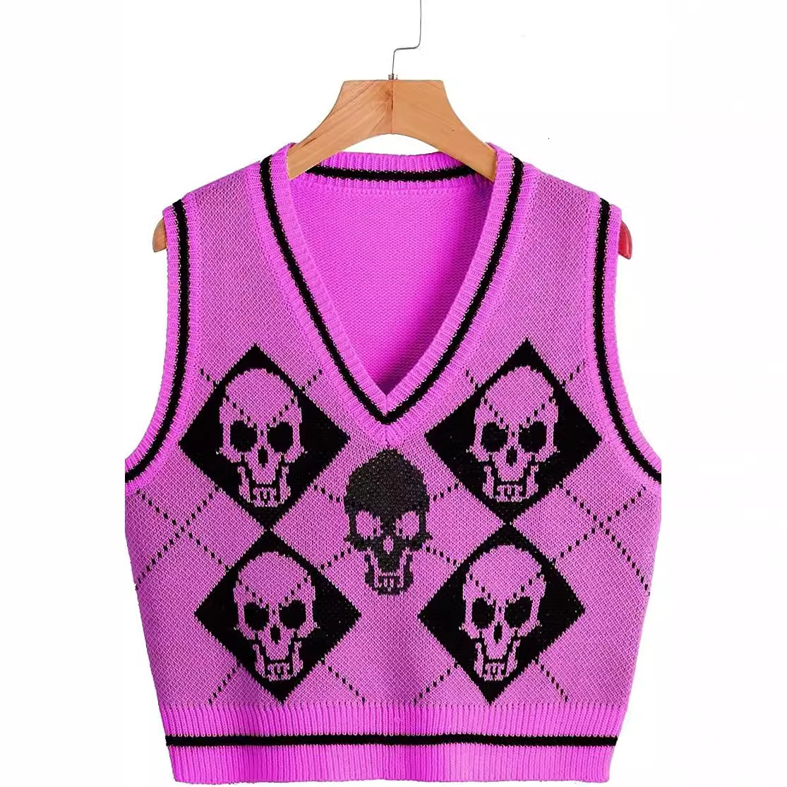 Vest Jacket Autumn And Winter Women's Outerwear Knit Halloween Sweater V-Neck Harajuku Streetwear Knitwear