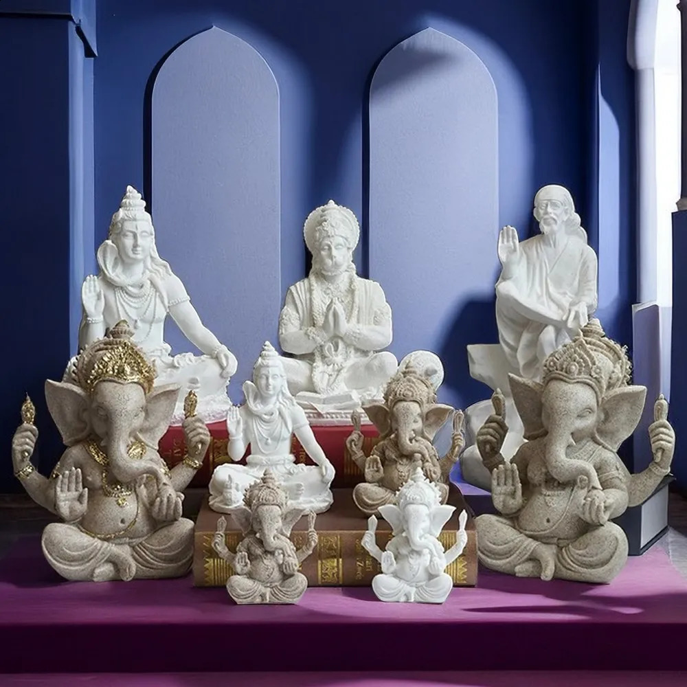 Resin Indian Ganesha Shiva God Statue Sai Baba of Shirdi Sculpture Lord Hanuman Hindu Buddha Religious Fengshui Home Decor 241105