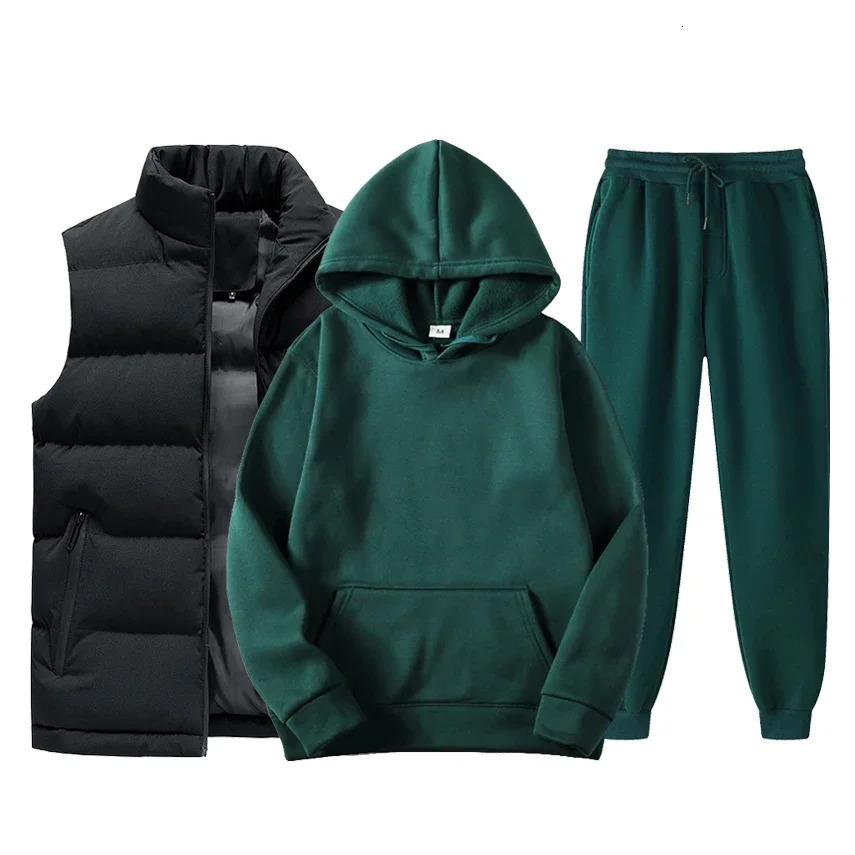 Mens Tracksuit Jackets VestHooded PulloverSweatpants Sports Suit Casual Jogger Sportswear 3 Piece Male Fleece Streetwear Sets 241104
