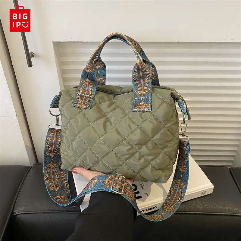 Designer Bag Women Wide Shoulder Belt Handbag Fall/Winter Rhombus Space Cotton Shoulder Bag Large Capacity All-Match Shopping Tote Bag