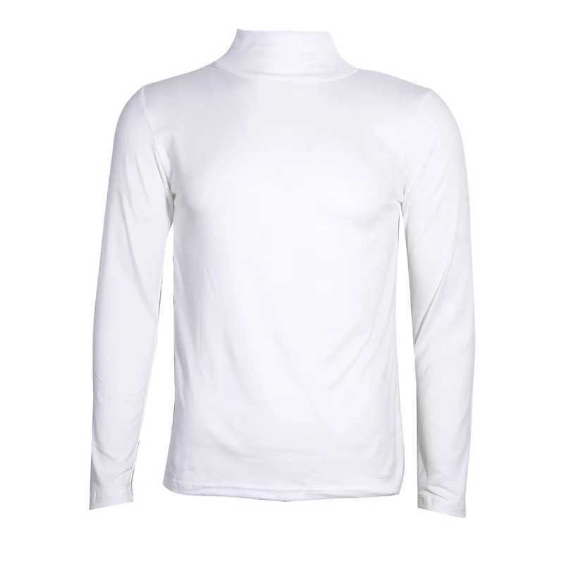 Mens solid color turtle neck T-shirt for autumn and spring casual long slip base fashionable solid color slim fit top W241104
