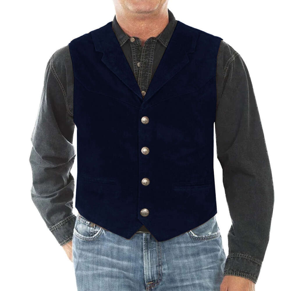 Suede Vest Notched Lapel Single-Breasted Coffee Color Mature Men's Clothing Sleeveless Jacket Vests Chaleco