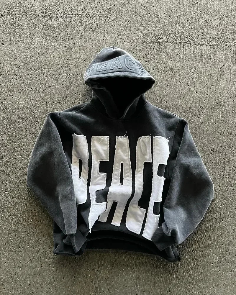 High Street Trend Vintage Alphabet Embroidery Hoodie for Men Y2k Goth Harajuku Fashion Coat Couple Casual Loose Sweatshirt 241105