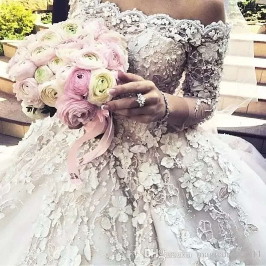 Michael Cinco Castle Church Wedding Dresses A E Off The Shoulder With Long Sleeve Modest D Ral Lace Cathedral Train Bridal Gowns