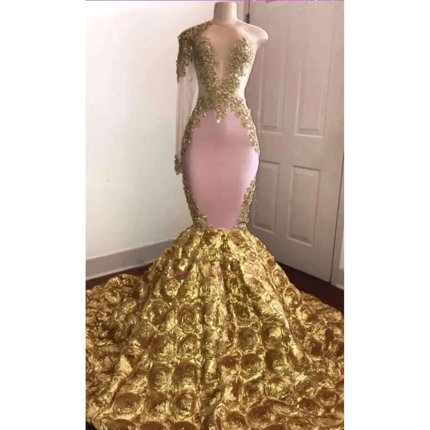 Shoulder Long One Mermaid Prom Dresses Tulle Lace Beaded D Ral Or Length Formal Party Evening Gowns Bc