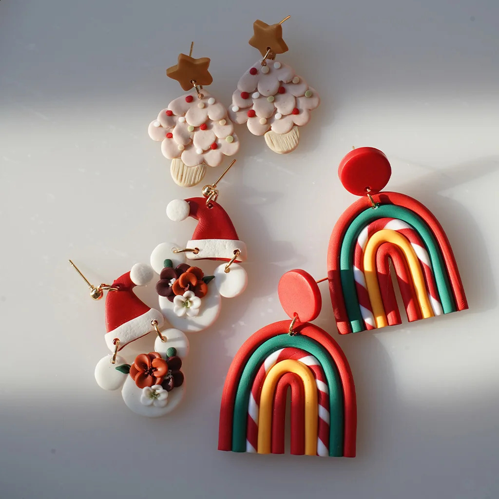 Christmas Winter Holiday Santa Snowman Tree Lollipop Icon Multi Shapes Polymer Clay Earrings Celebration Accessories Gifts 241105