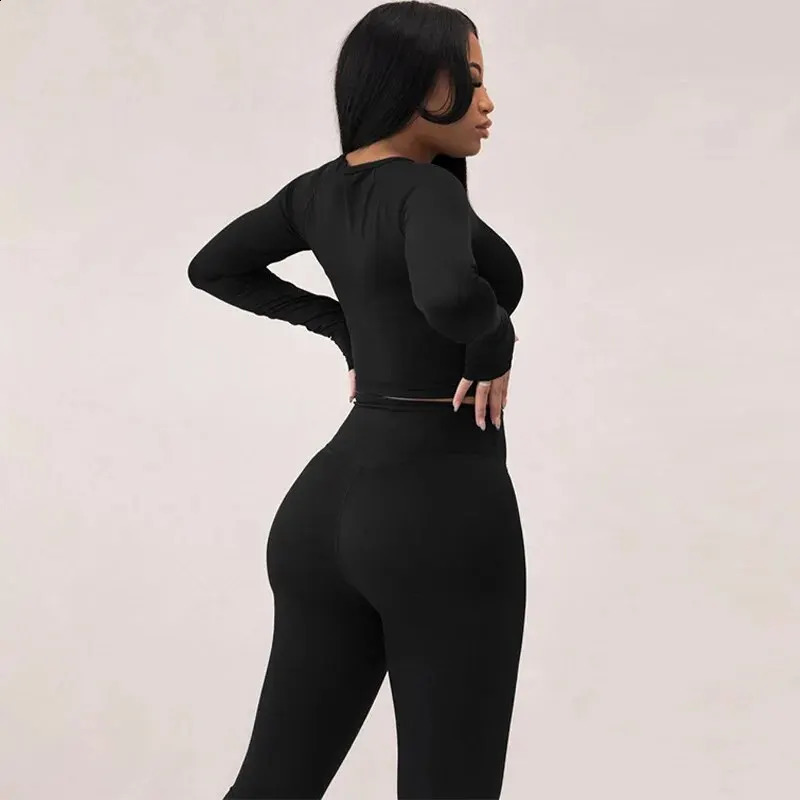 Hawthaw Women 2024 Spring Autumn Long Sleeve Crop Tops Long Pants Two Piece Matching Sets Tracksuit Wholesale Items S3613114K 241105