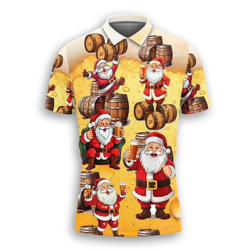 Tropical Merry Christmas 3D Printed Beach Shirt Cute Cartoon Santa Claus Mens T-shirt Childrens Christmas Top W241104