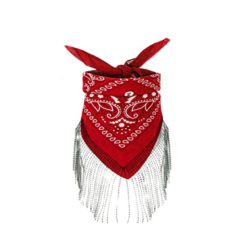 Stage Wear Diamond tassel handkerchief cashew headscarf hip-hop street dance headscarf cowboy party accessories