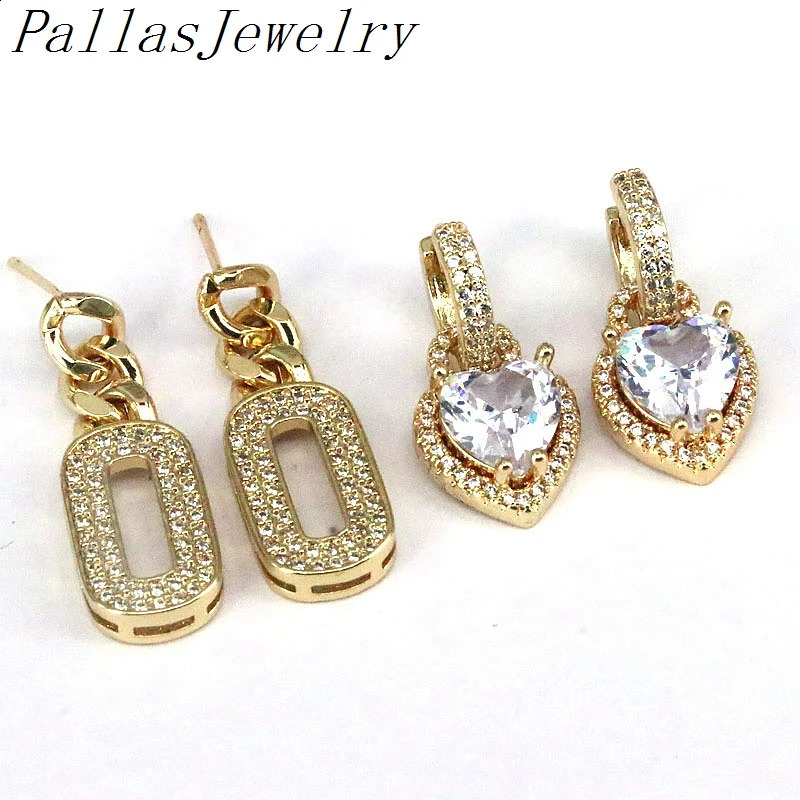 5Pairs Trendy Cubic Zirconia Heart Shape Oval Pendant Earrings For Women Exquisite Shining CZ Zircon Gold Earring Girl Jewelry 241105