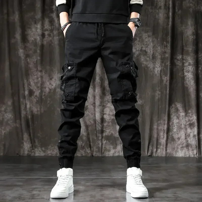 Mens Cargo Pants Outdoor Male Trousers Korean Hiking Loose Biker Motorcycle Cotton Spandex Aesthetic Fashion Baggy Slacks 241105