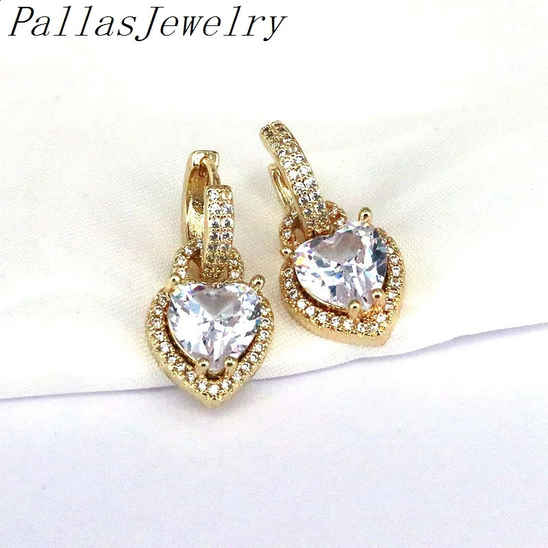 5Pairs Trendy Cubic Zirconia Heart Shape Oval Pendant Earrings For Women Exquisite Shining CZ Zircon Gold Earring Girl Jewelry 241105