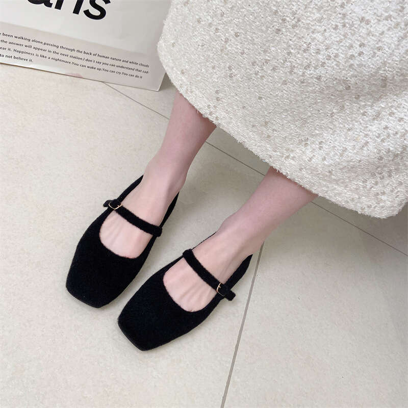 Evening Soft Sole Square Toe Shallow Mouth Single Shoe For Women, Spring 2024 New Style With Flat Bottom Mary Jane Shoes