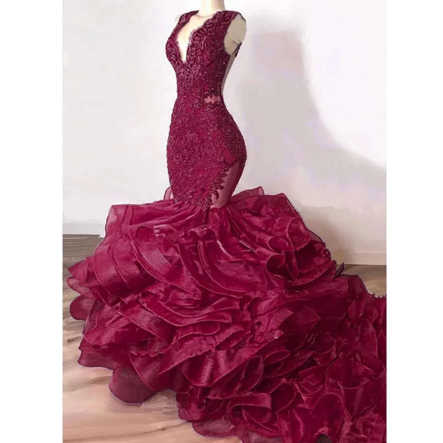 Royal Blue Gorgeous Mermaid Prom Dresses Lace Beaded Chapel Ruffles Train African Trumpet Evening Gowns Robe