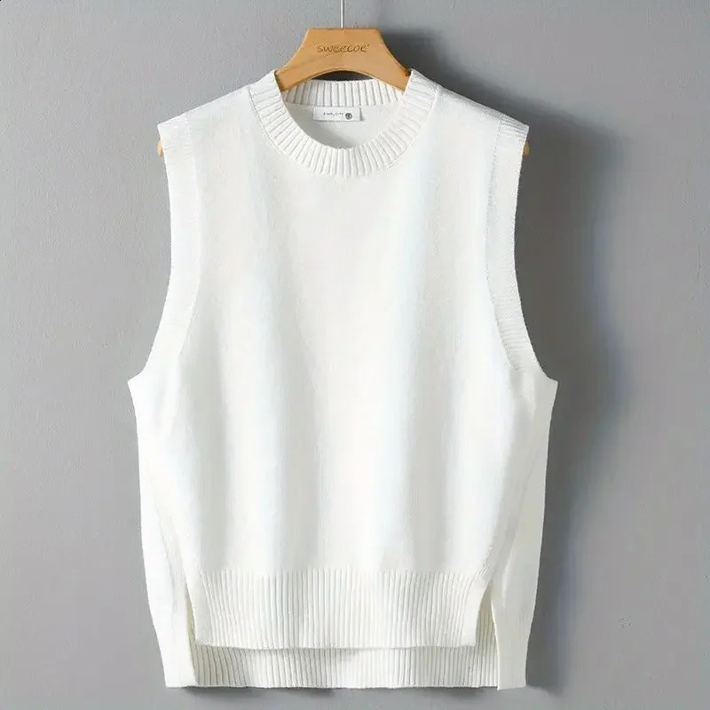 Solid Color Waist for Autumn and Winter Mens Knitted Tank Top Korean Review Elegant Street Clothing Sweater for Men 241105