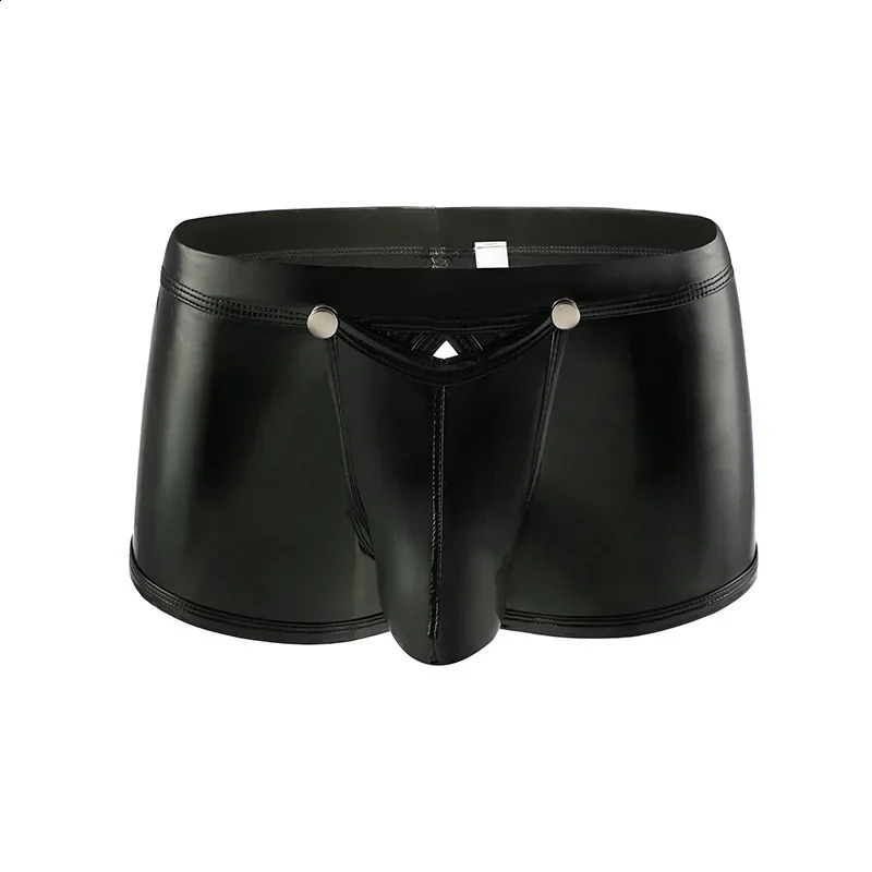 Exotic Mens Boxer Shorts PU Leather Button Open Crotch Boxershorts Trunks Clubwear Latex Underwear Nightclub Fetish Gay Panties 241105