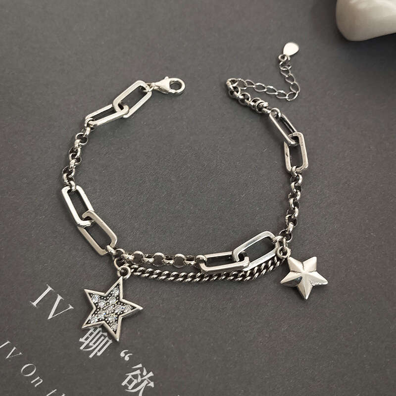 Sterg Sier Charm Bracelet &Bangle for Women Couples Vintage Simple Stars Zircon Bracelets Party Jewelry Gift