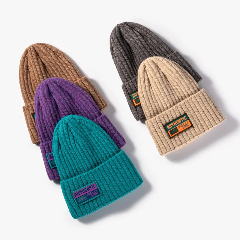 Korean Letter Beanie Hat Fashion Women Cloth Label Caps Autumn Winter Outdoor Warm Couple Knitted Hats Solid Color Simple Cap 241105