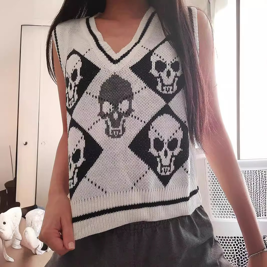 Vest Jacket Autumn And Winter Women's Outerwear Knit Halloween Sweater V-Neck Harajuku Streetwear Knitwear