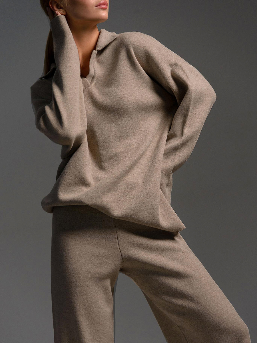 2025-- Women Sweater Yoga Outft Suits Two Piece Autumn Winter Neck Knitted Pullover Wide Leg Pants Jogger Suit Gym Tracksuit