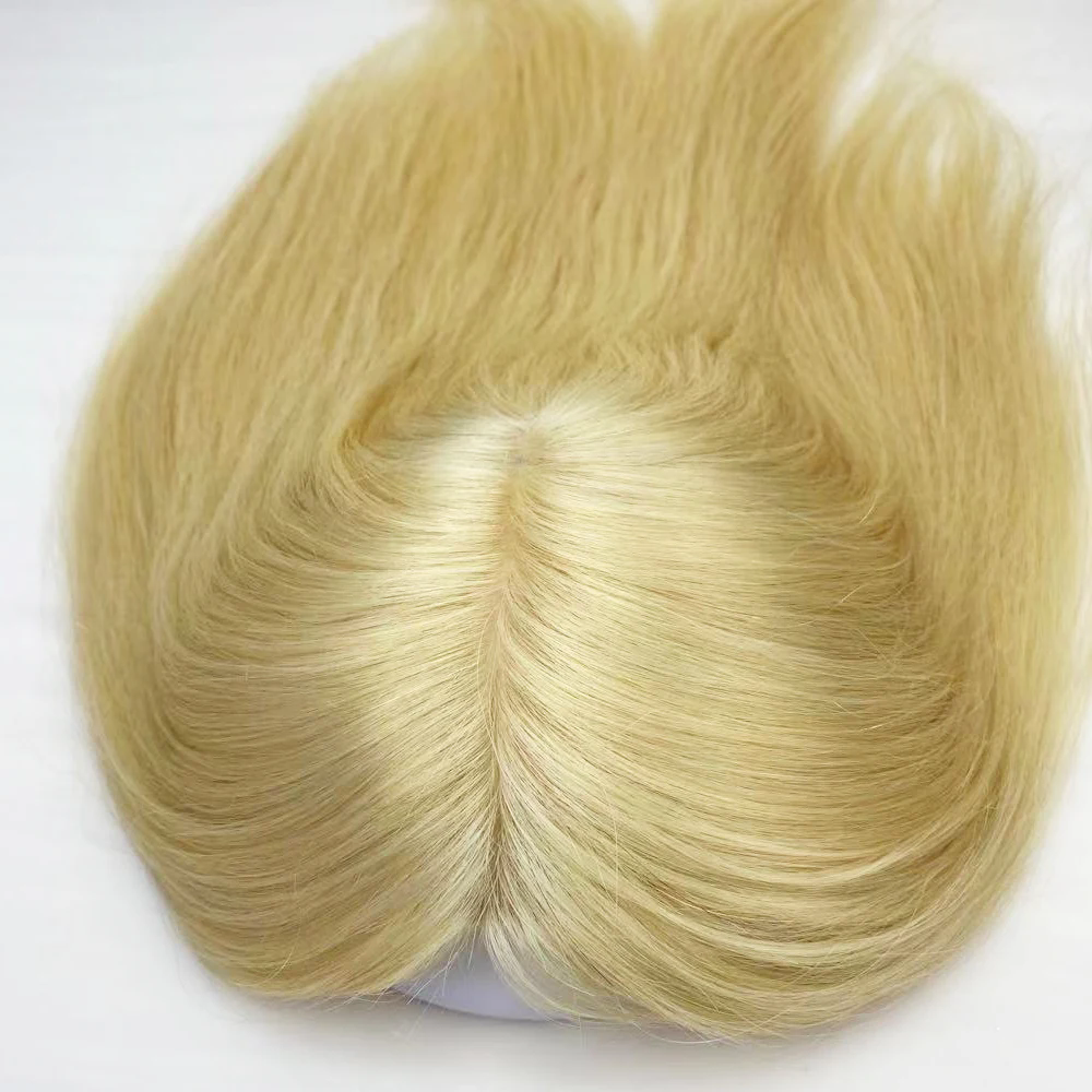 Light Blonde Human Hair Topper Silk Base raw Virgin European Hair Piece with Clips in Silk Top Toupee for Women 12x13cm 15x16cm Diva24