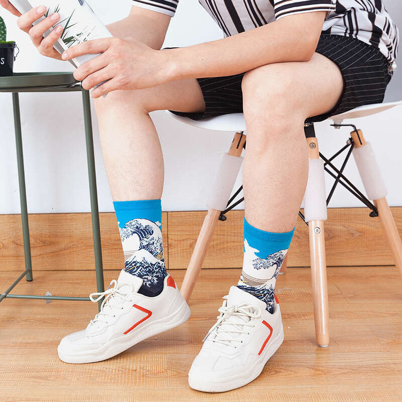 shanshi men socks Oil painting spring and summer adult fashion men's ins wind mid tube socks children's cotton socks