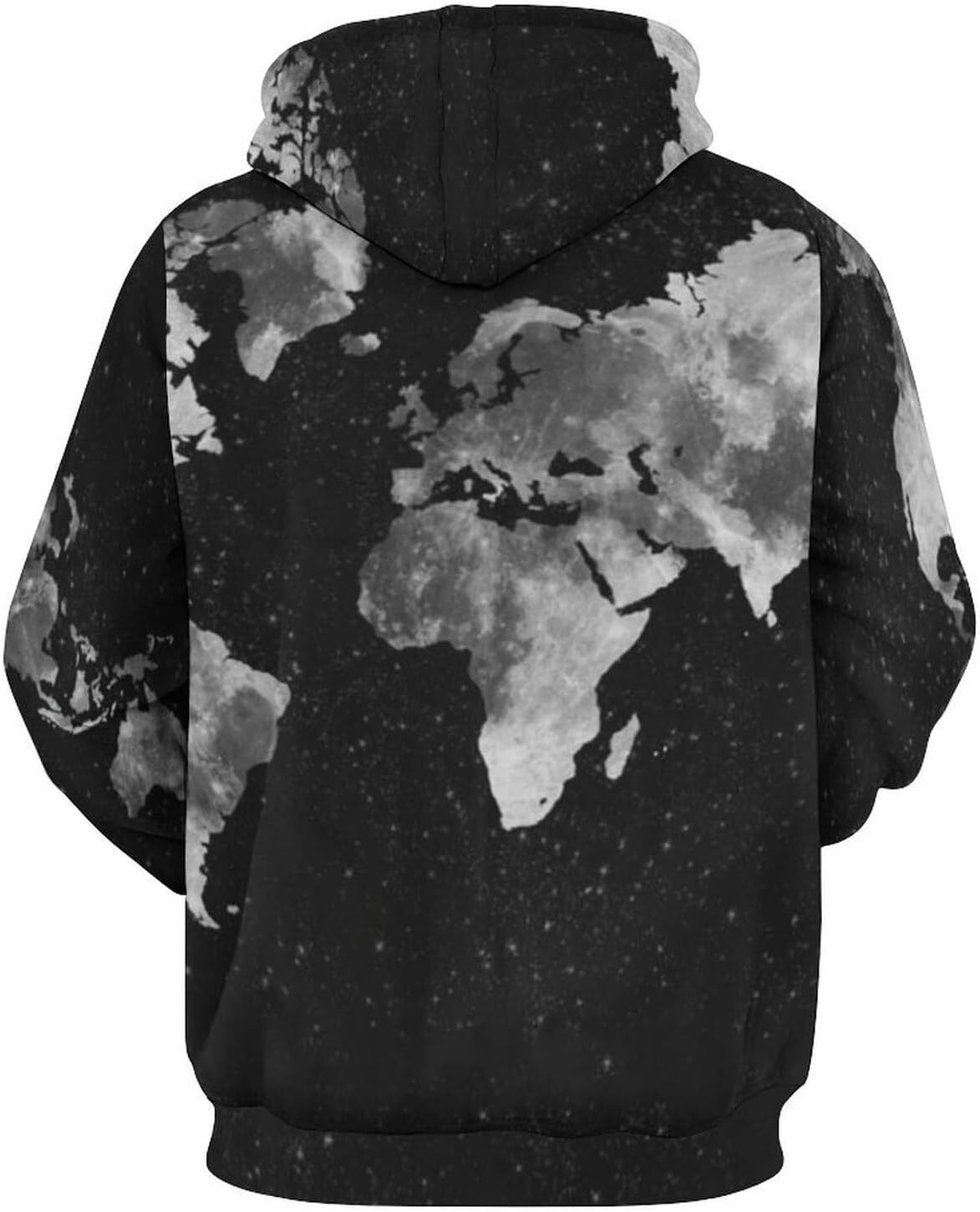Hoodie for Mens Womens Black And White Vintage World-Map Hoodies for Men 3D Print Pullover Hooded Drawstring Loose Sweatshirt with Big Pockets Graphic