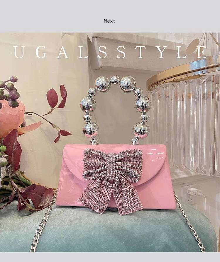Fashion Beads Beaded Handle Women's Handbag Glitter Shiny Dia Bow Knot Evening Wedding Party Clutch Purse Shoulder Bag