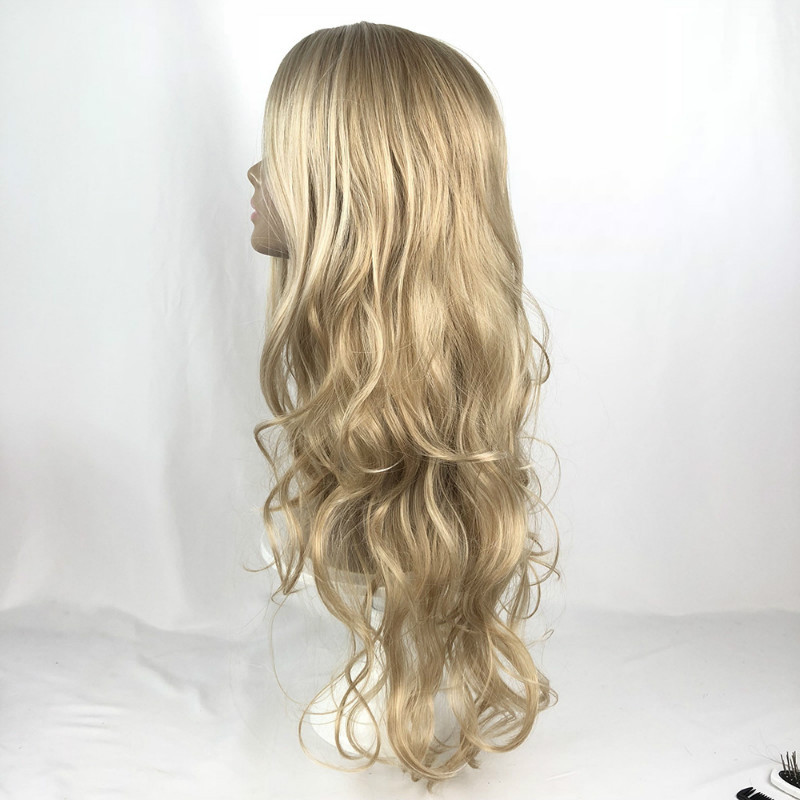 Wig for women fashion dyed big wave light gold chemical fiber wigs human hair